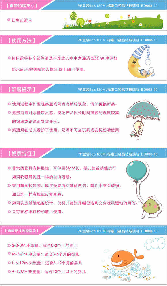 宝德标准玻璃奶瓶180ml蓝