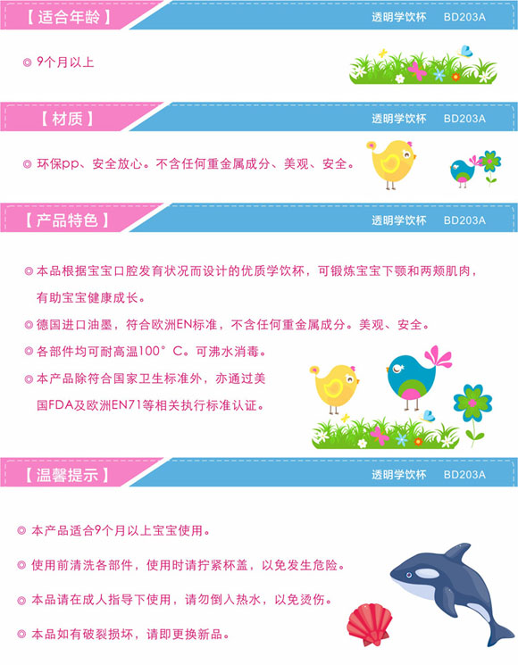宝德透明学饮杯200ml蓝