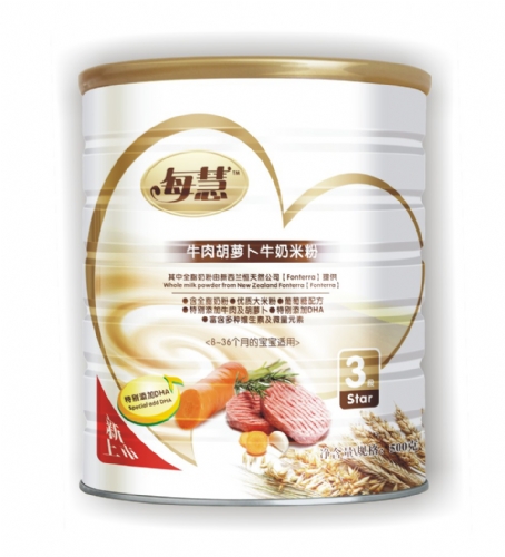 每慧牛肉胡萝卜牛奶米粉3段（灌装）