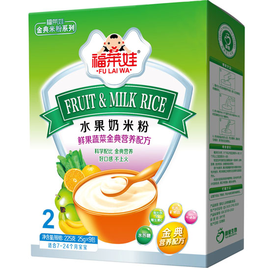 福莱娃鲜果蔬菜金典水果奶米粉2段