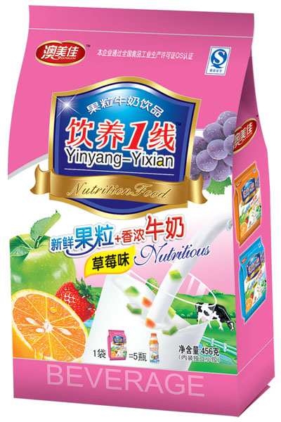 澳美佳草莓味鲜果粒+香浓牛奶