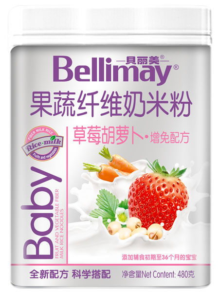 贝丽美草莓胡萝卜果蔬纤维奶米粉