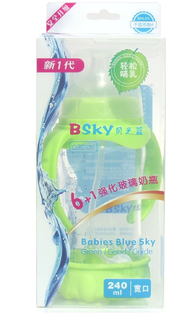 贝之蓝6+1宽口强化玻璃奶瓶250ml绿色