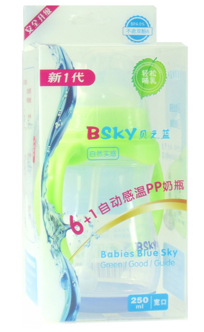 贝之蓝6+1宽口自动感温PP奶瓶250ml绿色