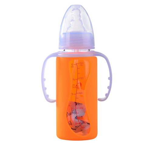 矽利康有手柄标口玻璃奶瓶150ml