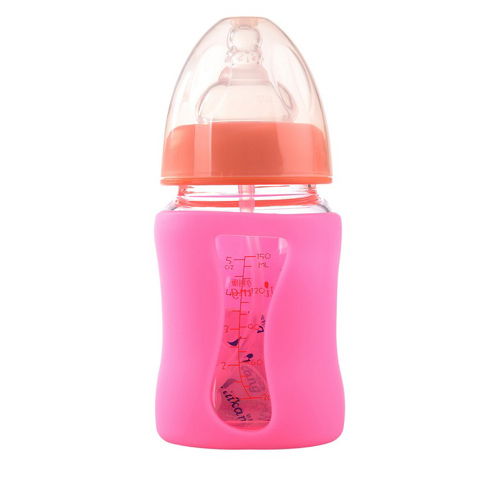 矽利康无手柄宽口玻璃奶瓶150ml