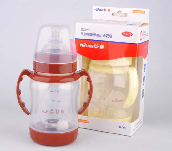 U亲A337宽口双层玻璃奶瓶140ml