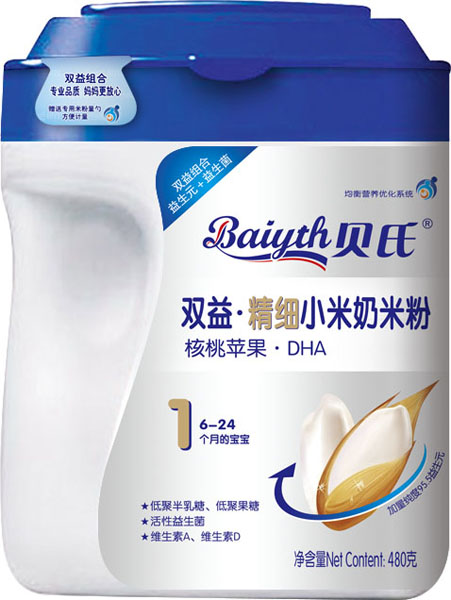 贝氏核桃苹果DHA双益精细小米奶米粉480克