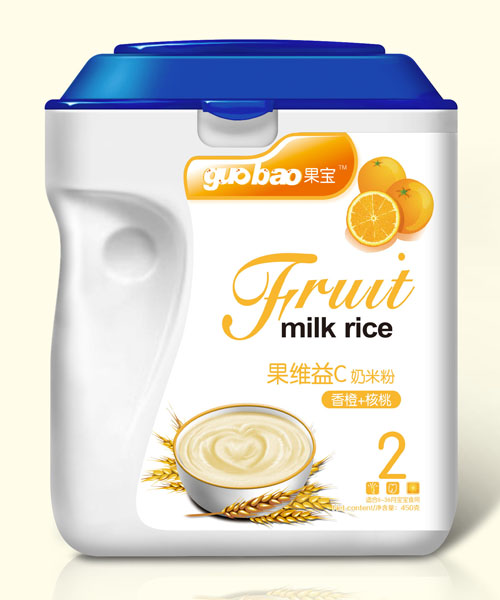 果宝果维益C奶米粉桶装2段香橙+核桃