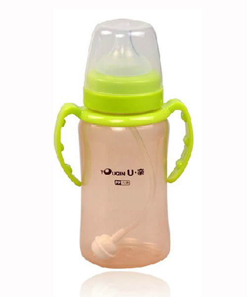 U亲A370宽口径PP抗菌带手柄奶瓶300ml
