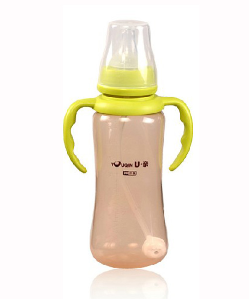 U亲A334标准口径PP抗菌不含双酚A 防胀气带柄自动奶瓶300ML