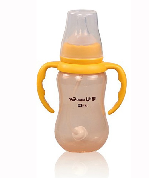 U亲A333标准口径PP抗菌不含双酚A 防胀气带柄自动奶瓶180ML