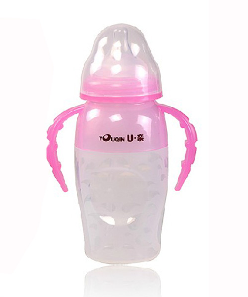 U亲A105硅胶宽口径带柄自动奶瓶200ml