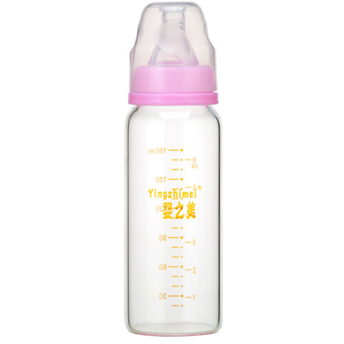 婴之美标口高硼硅玻璃奶瓶180ML粉色