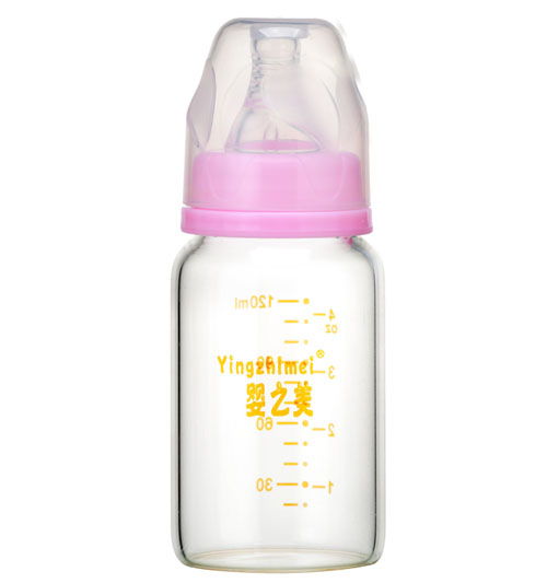 婴之美标口高硼硅玻璃奶瓶120ML粉色
