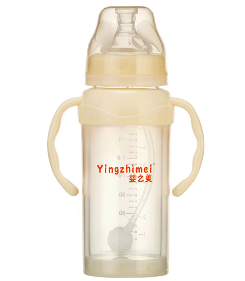 婴之美宽口防爆双耳自动玻璃奶瓶240ML乳白色