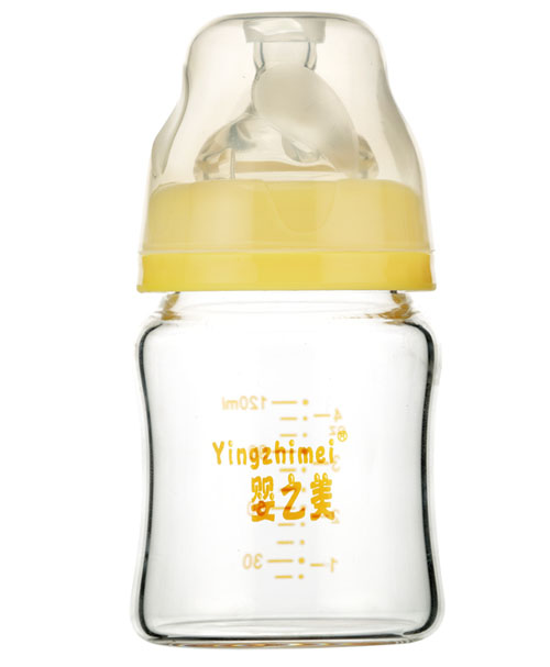 婴之美宽口晶钻玻璃奶瓶120ML黄色