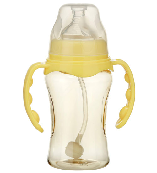 婴之美宽口双耳自动弧形PPSU奶瓶210ML黄色