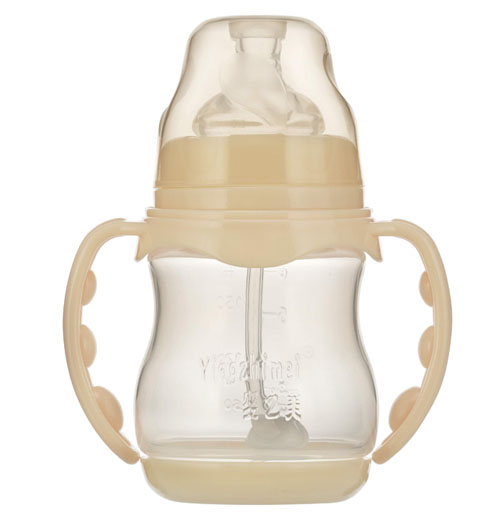 婴之美宽口双耳自动圆弧PP奶瓶带底180ML乳白色