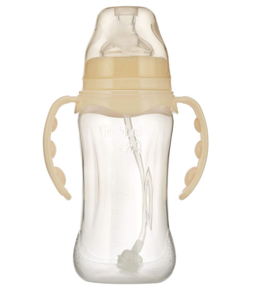 婴之美宽口双耳自动弧形PP婴儿奶瓶300ML乳白色