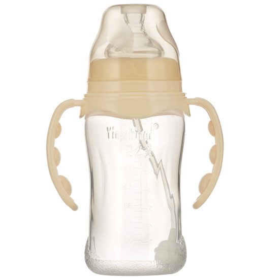 婴之美宽口双耳自动弧形PP婴儿奶瓶240ML乳白色