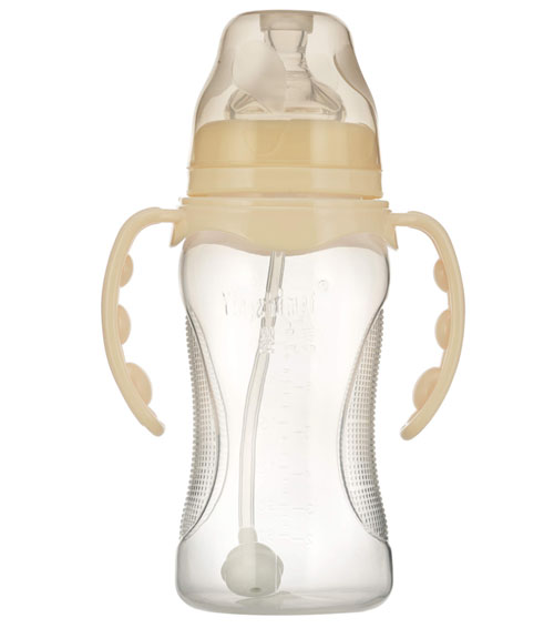 婴之美宽口双耳自动弧形PP奶瓶300ML乳白色