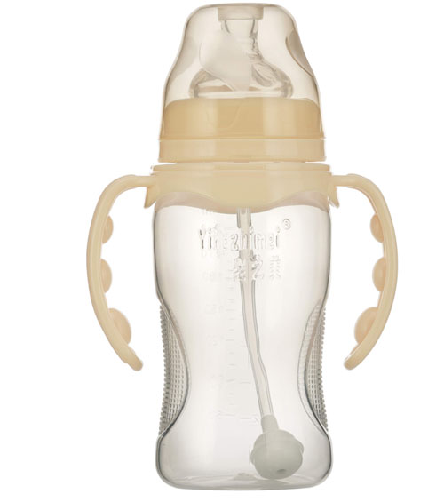 婴之美宽口双耳自动弧形PP奶瓶270ML乳白色