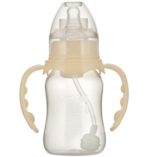 婴之美标口双耳自动圆弧PP奶瓶120ML乳白色