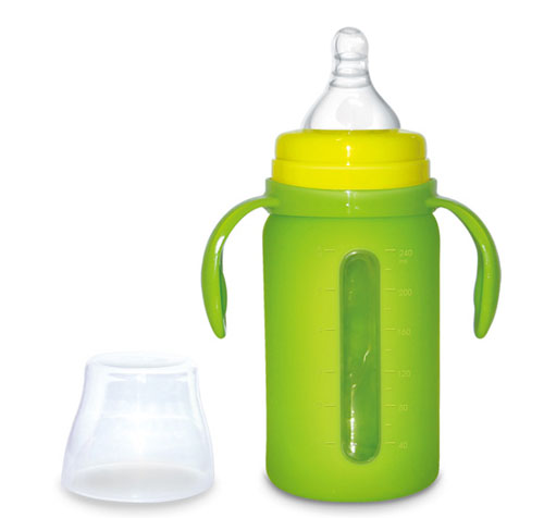Babykin（贝沁）玻璃+硅胶套宽口直身奶瓶240ML