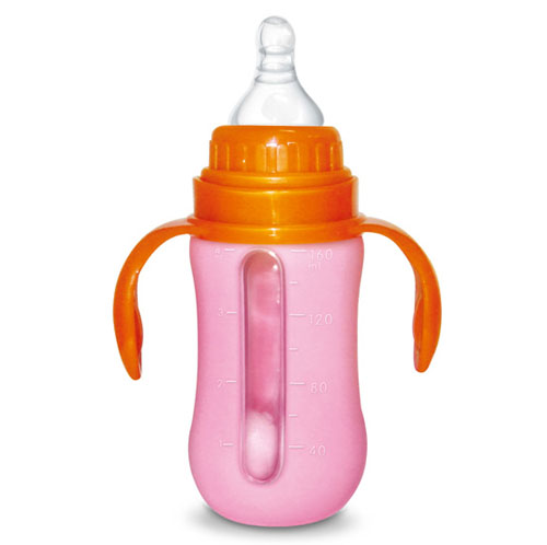 Babykin（贝沁）玻璃加硅胶套标口弧形奶瓶160ml