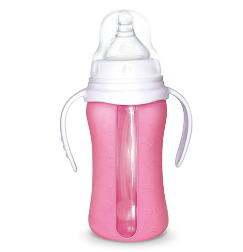Babykin（贝沁）玻璃+硅胶套宽口弧形奶瓶260ML