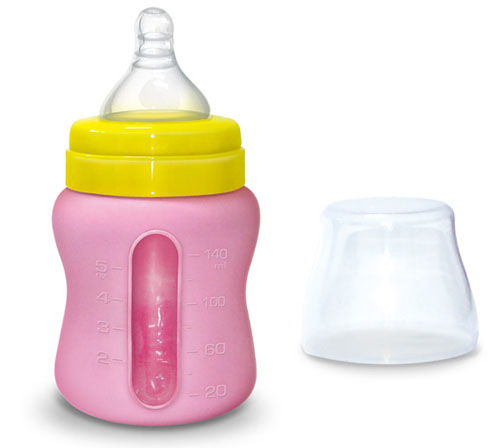 Babykin（贝沁）高硼硅玻璃+硅胶套宽口弧形奶瓶140ML