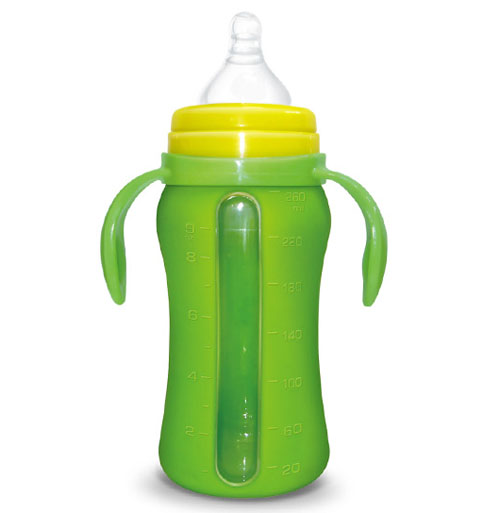Babykin（贝沁）高硼硅玻璃+硅胶套宽口弧形奶瓶260ML