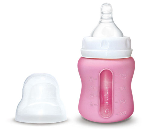 Babykin（贝沁）玻璃+硅胶套宽口弧形奶瓶140ML