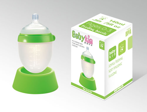 Babykin（贝沁）硅胶超宽口奶瓶140ml绿色