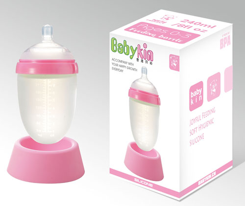Babykin（贝沁）硅胶超宽口奶瓶粉色240ml