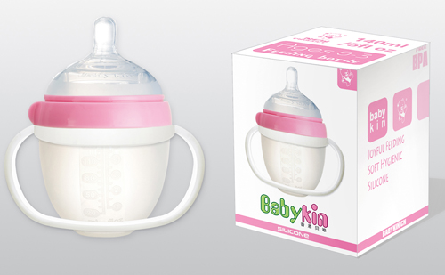 Babykin（贝沁）硅胶超宽口奶瓶粉色140ML