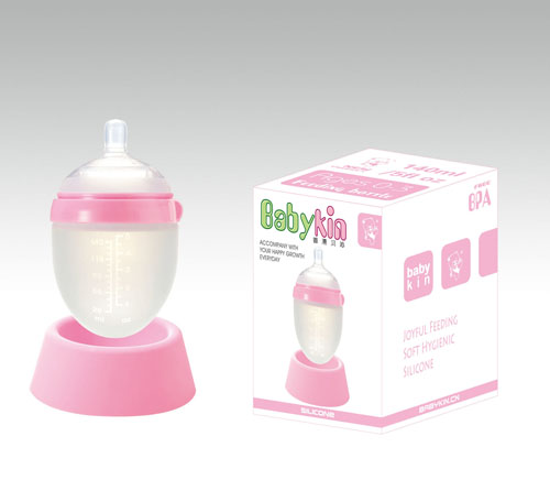 Babykin（贝沁）硅胶超宽口奶瓶140ml粉色