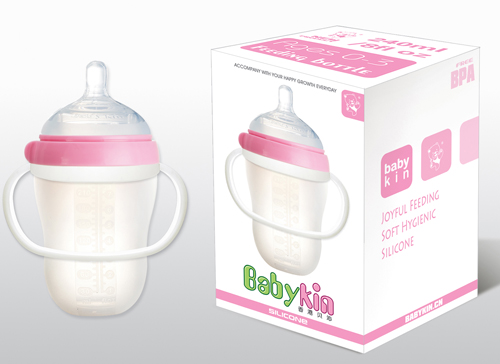 Babykin（贝沁）硅胶超宽口奶瓶240ML粉色