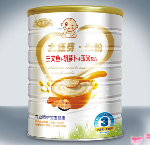 康缘人三文鱼+胡萝卜+玉米配方金胚芽米粉3段