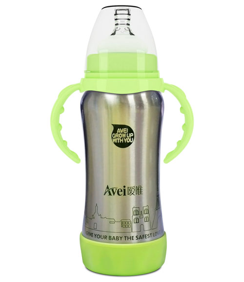 嗳唯宽口径带柄自动不锈钢保温奶瓶（180ml）