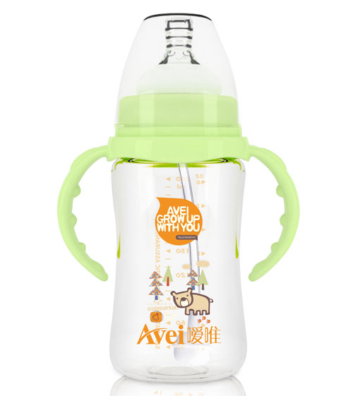 嗳唯宽口径带柄自动PP奶瓶（240ml)