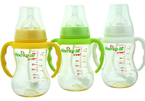 好可爱宽口自动吸管手柄弧形奶瓶260ml