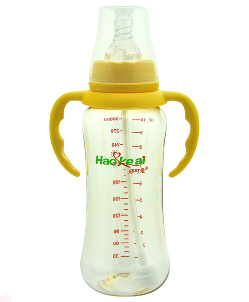 好可爱标口自动吸管弧形奶瓶300ml