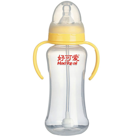 好可爱标口自动吸管手柄弧形奶瓶300ml