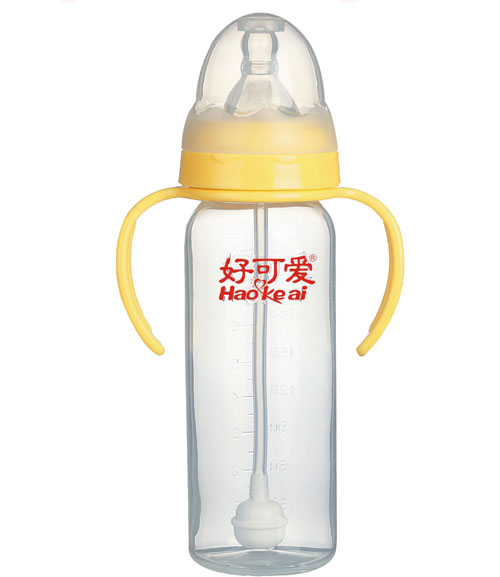 好可爱标口自动吸管手柄直身奶瓶240ml