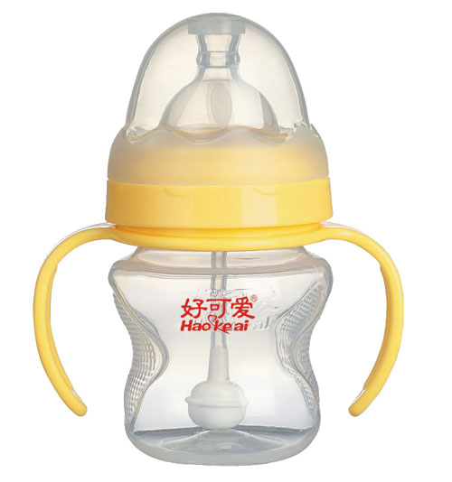 好可爱宽口自动吸管手柄弧形奶瓶120ml