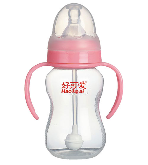 好可爱标口自动吸管手柄弧形奶瓶180ml