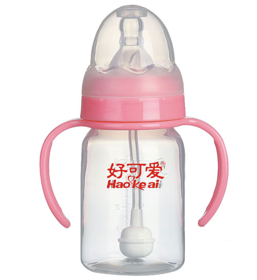 好可爱标口自动吸管手柄直身奶瓶120ml