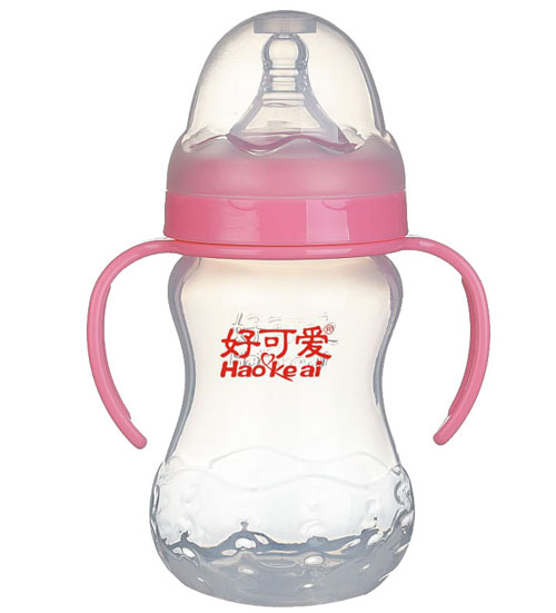 好可爱宽口自动吸管弧形奶瓶260ml